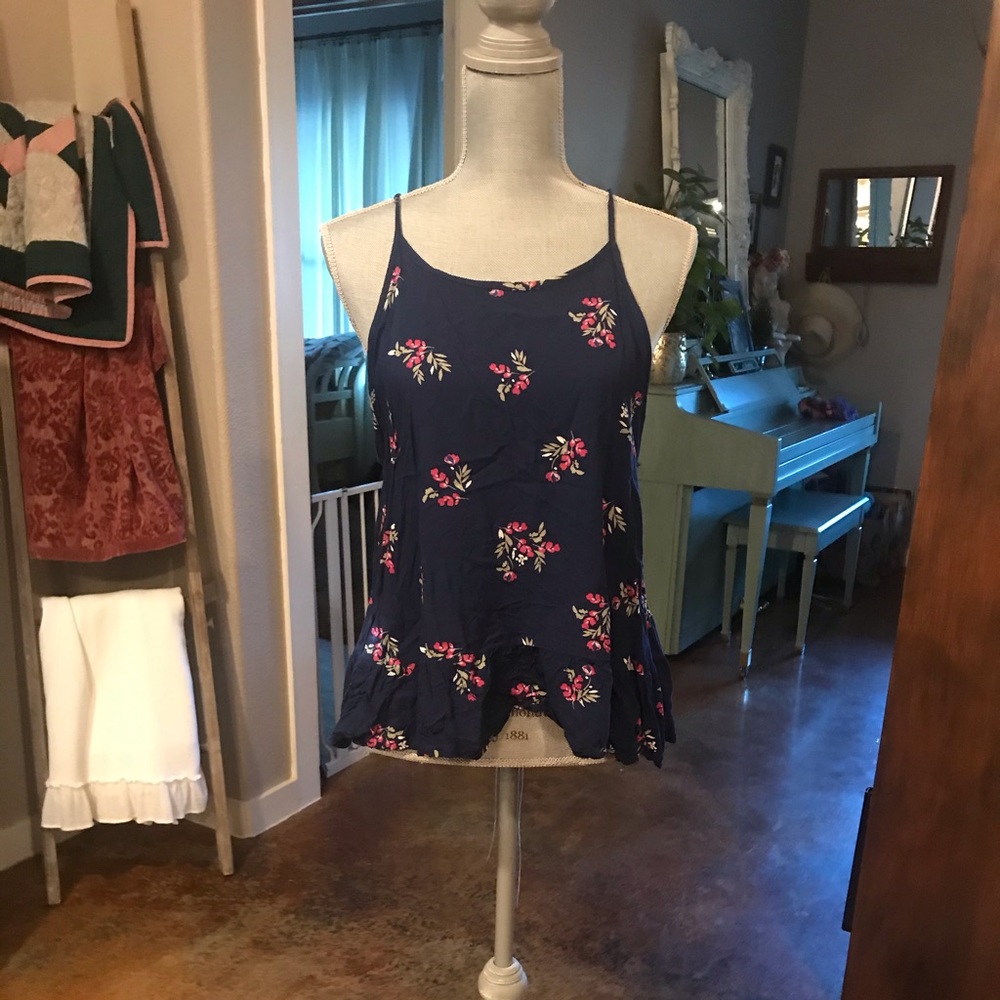 Navy Blue & Pink Floral Blouse